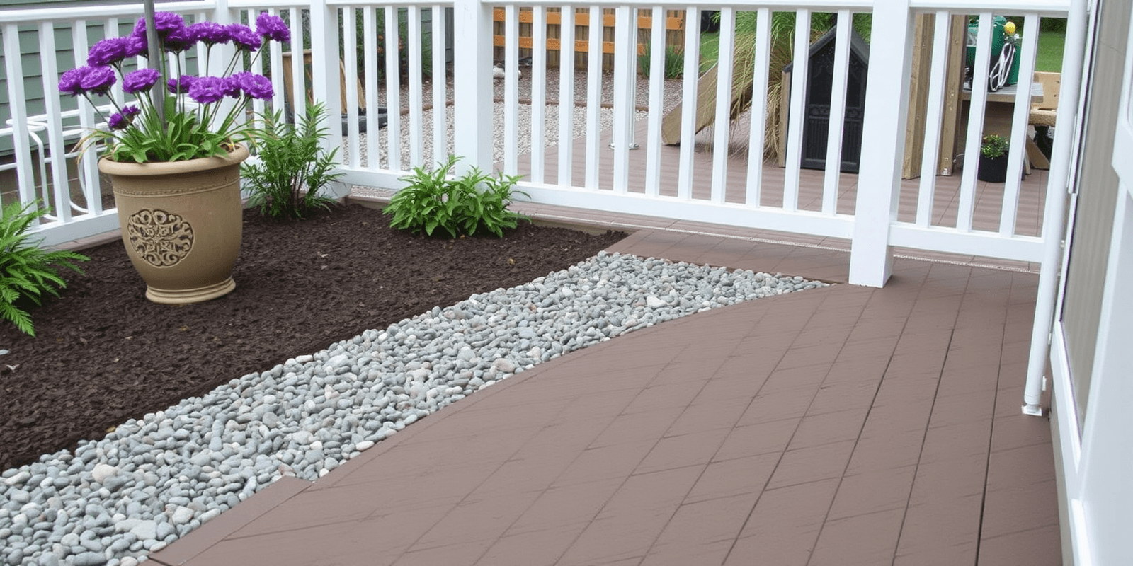 trex decking gravel path - composite deck board sample