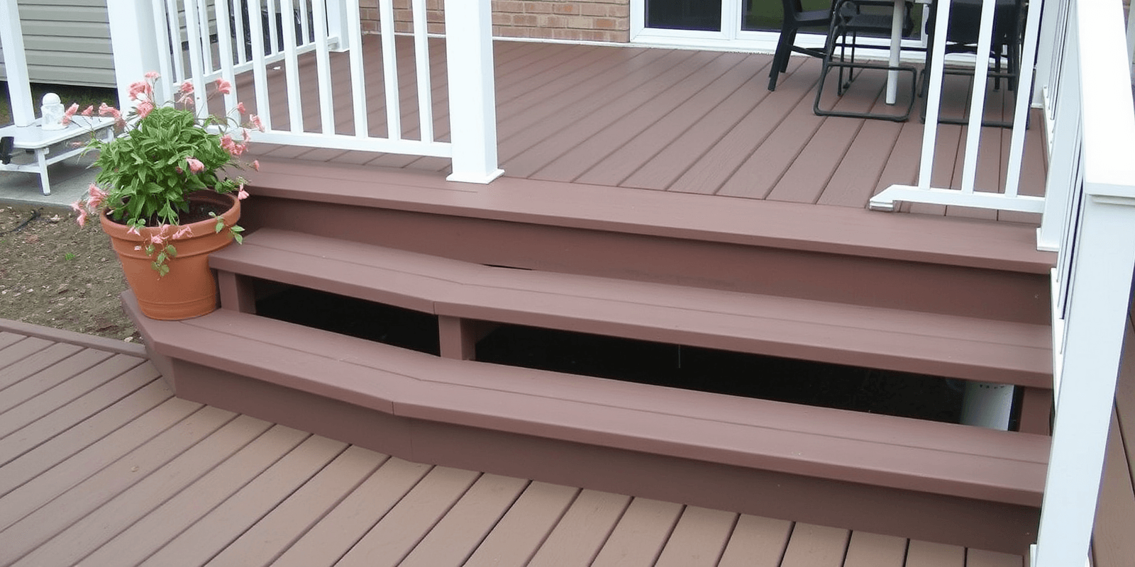 using composite decking with open stair treads